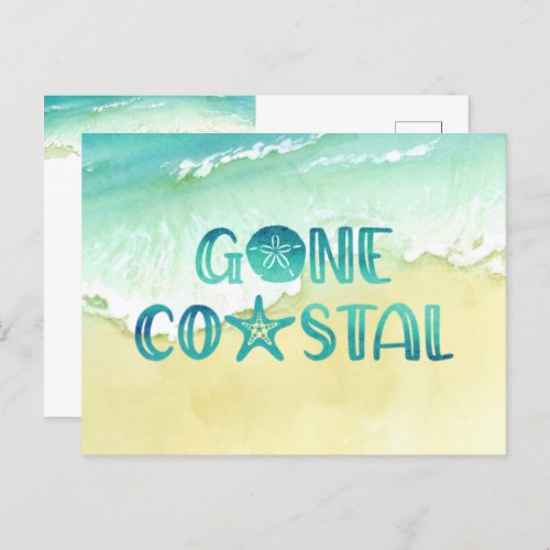 Gone Coastal Watercolor Beach Wave Moving Announce Announcement Postcard