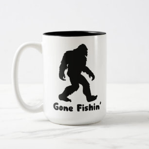 Gone Fishin’ Bigfoot Sasquatch Two-Tone Coffee Mug