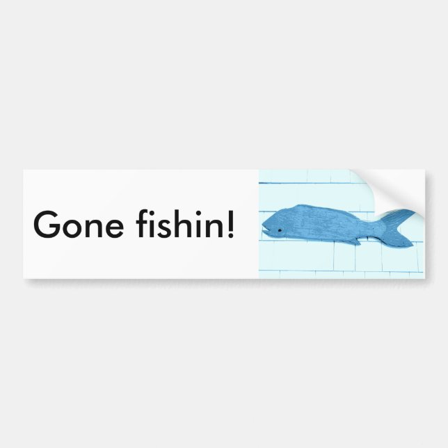 gone fishin' blue fish logo bumper sticker (Front)