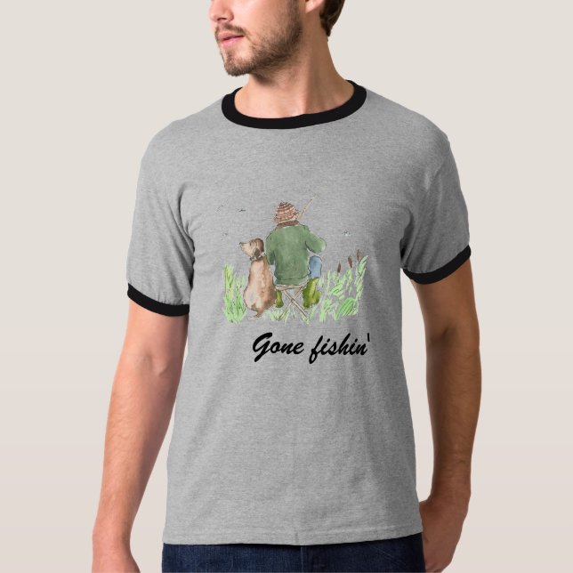 Gone fishin' Man Fishing and Dog T-Shirt (Front)