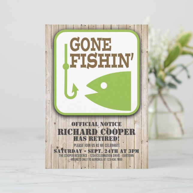 Gone Fishin' Retirement Party Invitation (Standing Front)