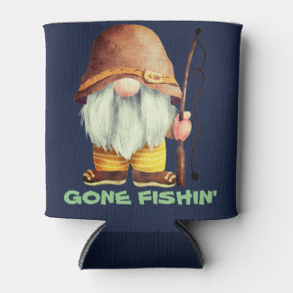 Gone Fishin' Vintage Retro Gnome With Fishing pole Can Cooler