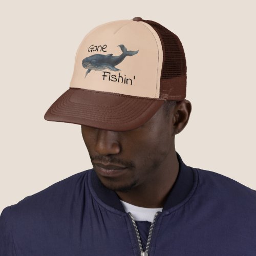 Gone Fishin Whale Trucker Hat