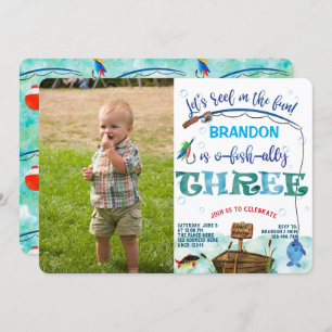 Gone Fishing 3rd birthday Little Fisherman Photo Invitation