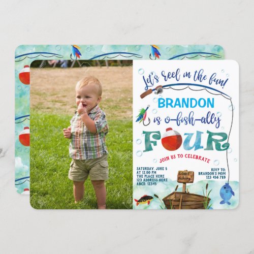 Gone Fishing 4th birthday Little Fisherman Photo Invitation