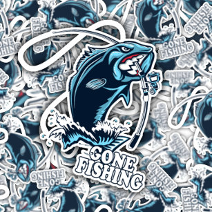 Gone Fishing Bass Blue Sticker   Die-Cut Sticker
