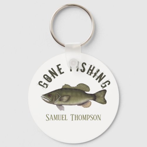 Gone Fishing Bass Fish Modern Fisherman Coffee Cof Keychain