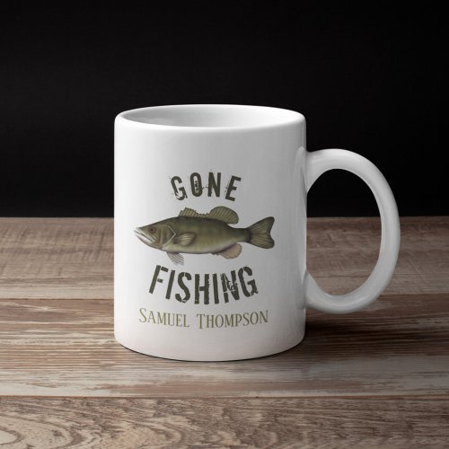 Gone Fishing Bass Fish Modern Fisherman Coffee Coffee Mug