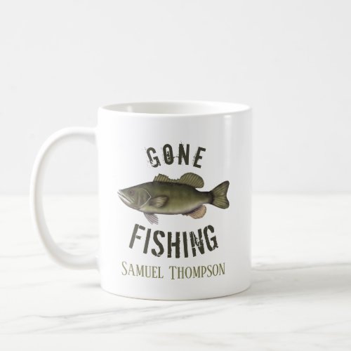 Gone Fishing Bass Fish Modern Fisherman Coffee Mug