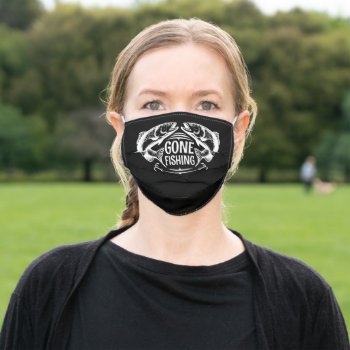 Gone Fishing Black Adult Cloth Face Mask by online_store at Zazzle