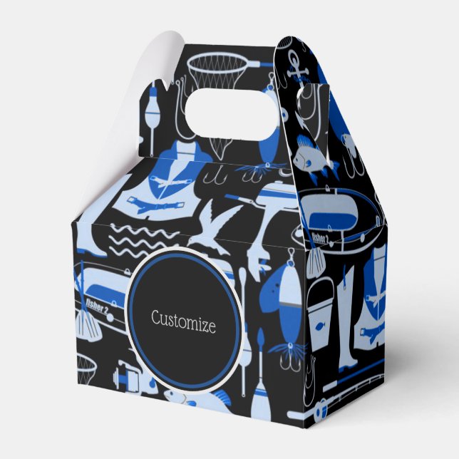 Gone Fishing Blue Pattern  Gable Favor Boxes (Front Side)