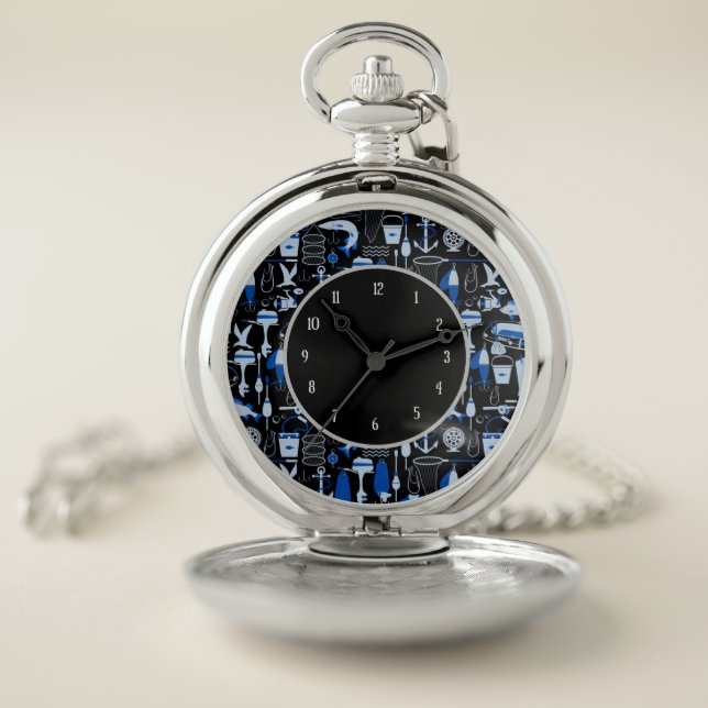 Gone Fishing Blue Pattern Pocket Watch (Inside)
