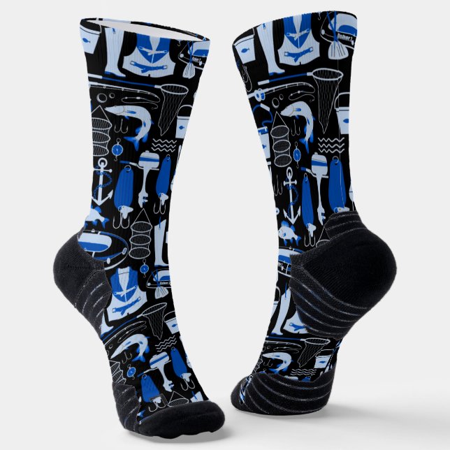 Gone Fishing Blue Pattern Socks (Angled)