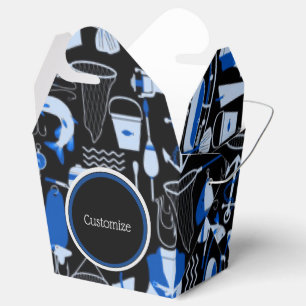 Gone Fishing Blue Pattern Take-Out Favor Boxes