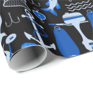 Gone Fishing Blue Pattern Wrapping Paper