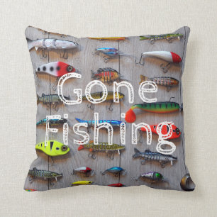 Gone Fishing Cabin Decor Fishing Lures Pillow