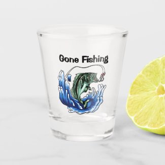 Gone Fishing   Can Cooler Shot Glass