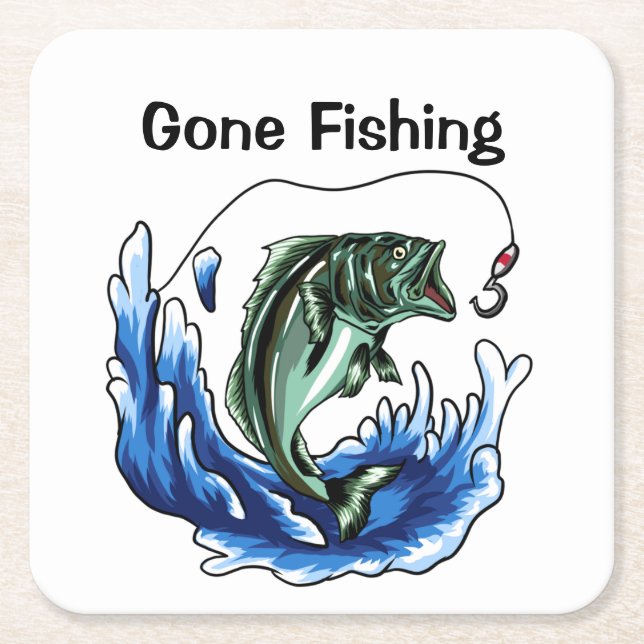 Gone Fishing   Can Cooler Shot Glass Square Paper Coaster (Front)