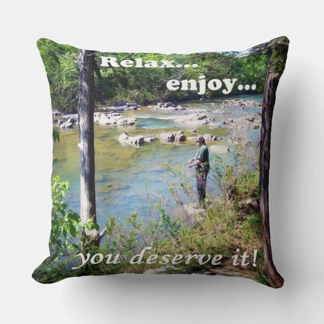 Gone Fishing Card Throw Pillow (Front)