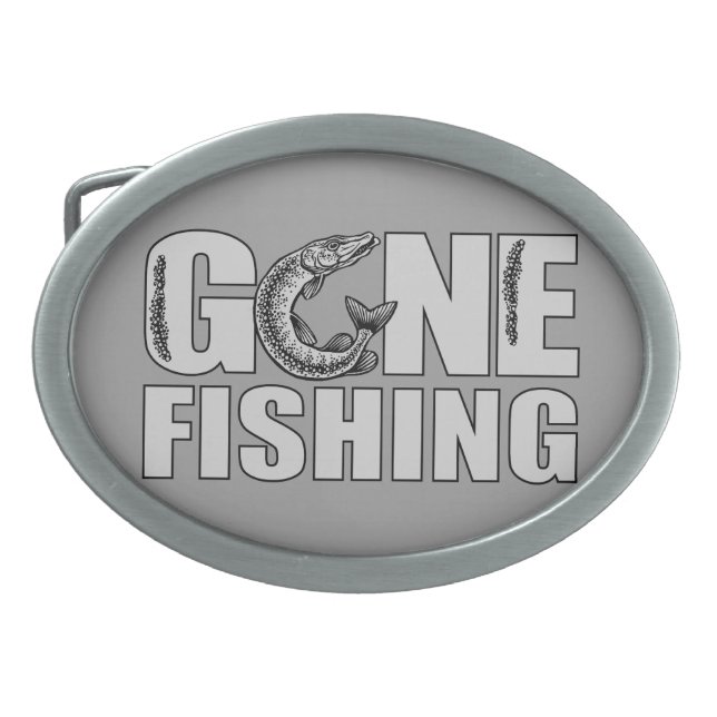 GONE FISHING custom belt buckle (Front)