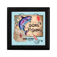 Custom Gone Fishing Gift Box with Lid - Canvas Wrapped (Personalized)