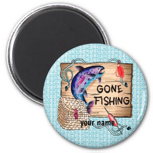Gone Fishing custom name magnet