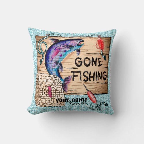 Gone Fishing custom name pillow 