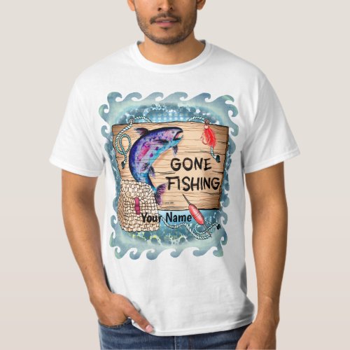 Gone Fishing custom name t_shirt