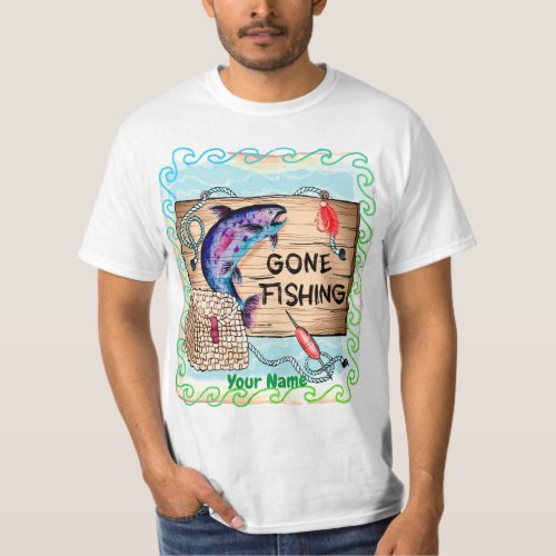 Gone Fishing custom name t_shirt