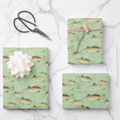 Gone Fishing Fish Pattern Fisherman Sports Wrapping Paper Sheets