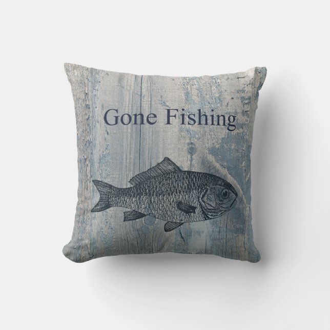 Gone Fishing Fish Throw Pillow (Front)