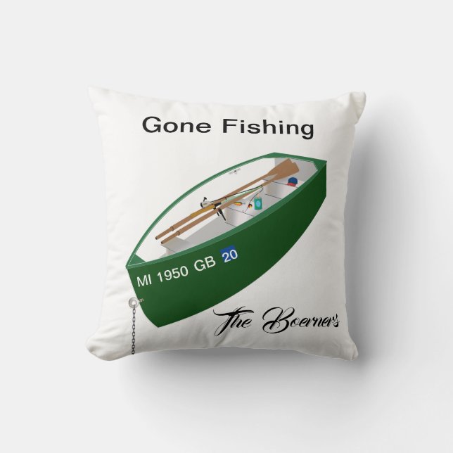 Gone Fishing Fisherman Fishing Camp Boat Square Throw Pillow (Front)