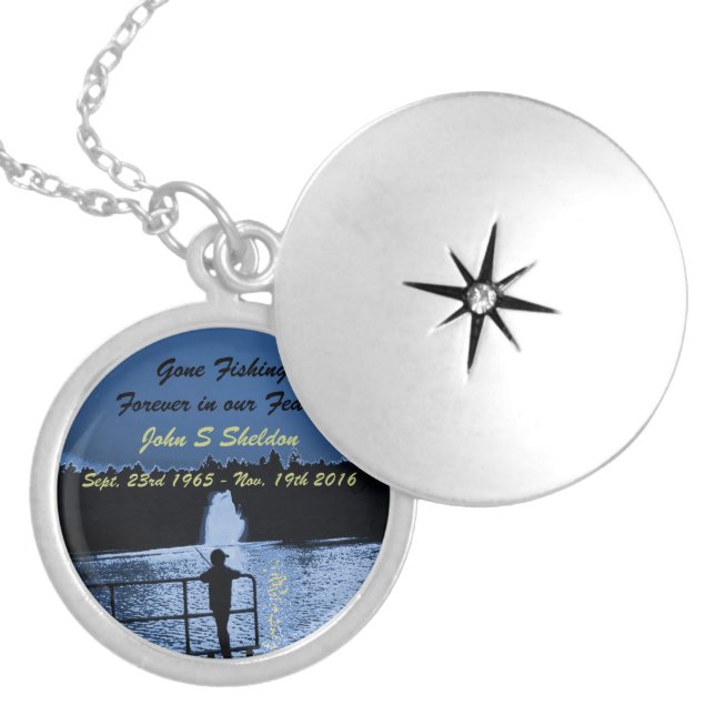 Gone Fishing Forever In our Hearts, Memorial  Locket Necklace (Front)