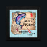 Gone Fishing Gift Box<br><div class="desc">Gone Fishing gift box, Fishing apparel, Fisherman t-shirts, Fishing gifts by ArtMuvz Illustration. Rustic Gone Fishing t-shirt for sailors, fishermen. Fishing Dad apparel, nautical christmas gifts, fishing t-shirt, gifts and sailor apparel.To personalize click on "personalize this template" then edit the fields provided for your custom gift. You can add your...</div>