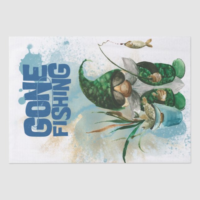 Gone Fishing Gnome Decoupage Tissue Paper (Front)