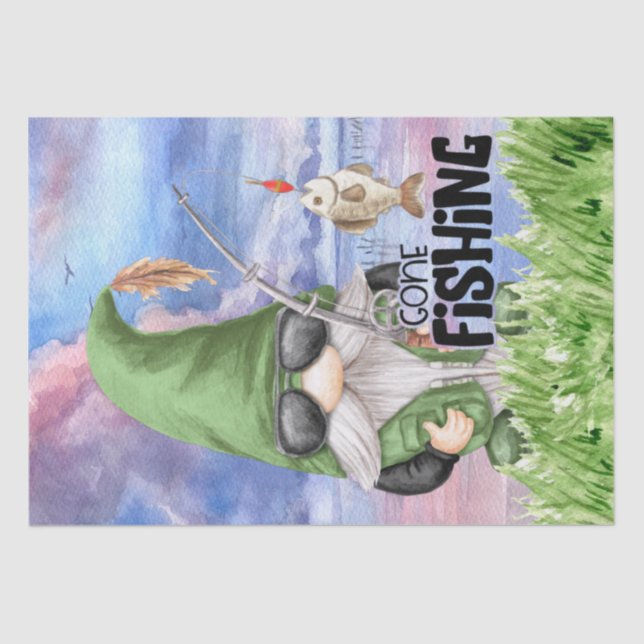Gone Fishing Gnome Decoupage Tissue Paper (Front)
