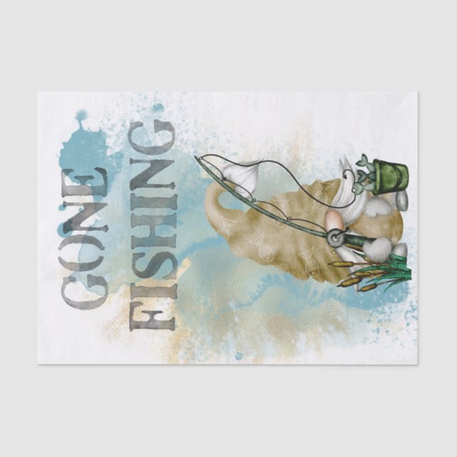 Gone Fishing Gnome Tissue Paper (Front)