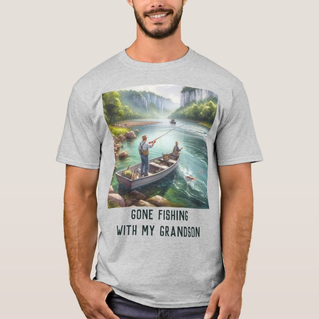 Gone Fishing Grandfather AI-art Basic T-Shirt (Front)