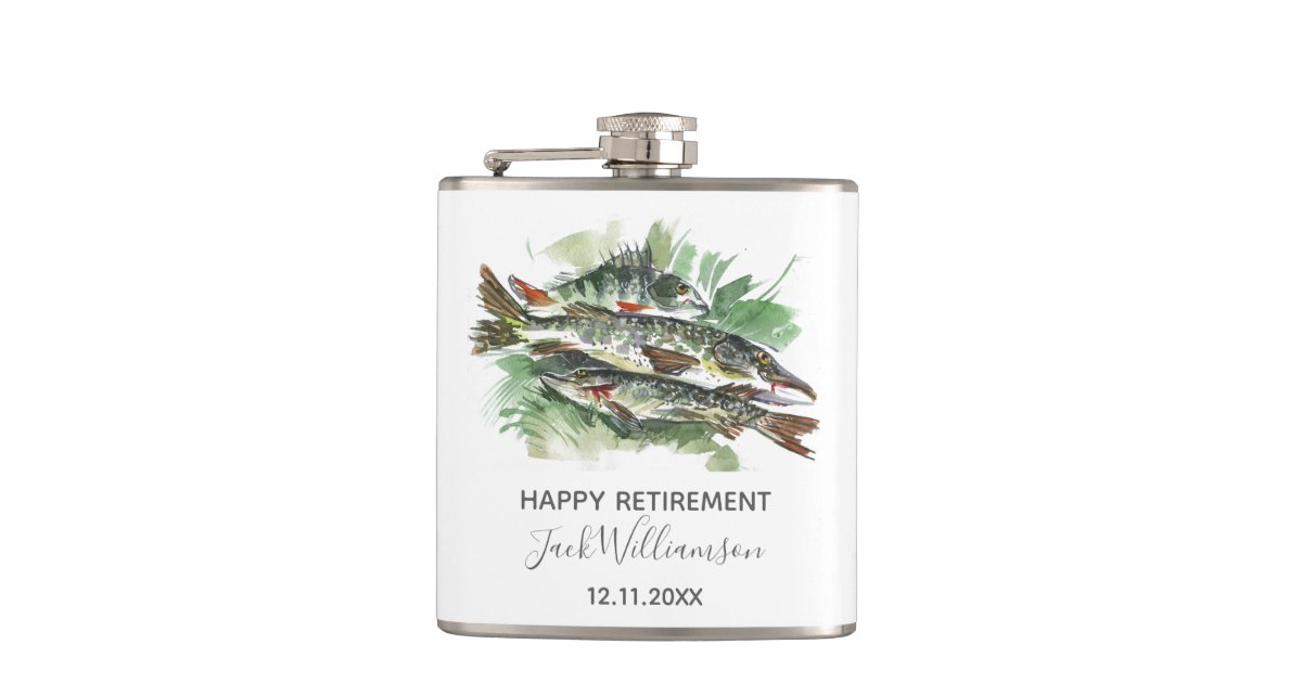 Gone Fishing Happy Retirement Watercolor Pike Flask