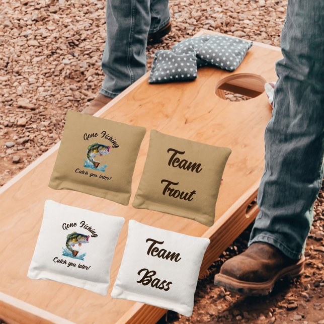 Gone Fishing Jumping Bass Barn Wood Cornhole Bags (Creator Uploaded)