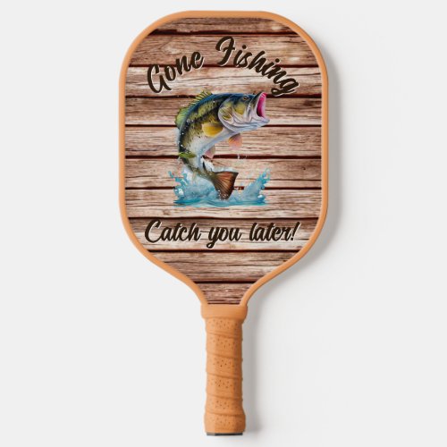 Gone Fishing Jumping Bass Barn Wood Pickleball Paddle