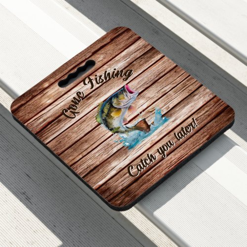 Gone Fishing Jumping Bass Socks Rustic Wood Seat Cushion