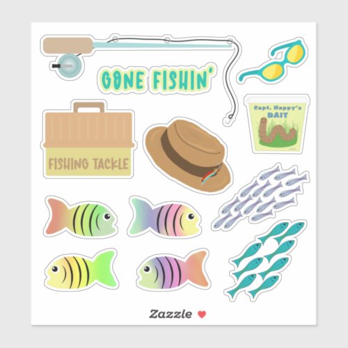 Gone Fishing Kids Fun Sticker