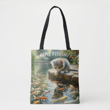 Gone Fishing Kitten Tote Bag by Godsblossom at Zazzle