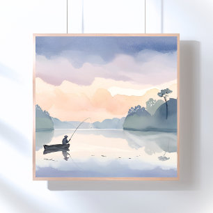 Gone Fishing Lake Airy Watercolor Peaceful Poster