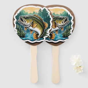 Gone Fishing Large Mouth Bass Fish on Wood Hand Fan
