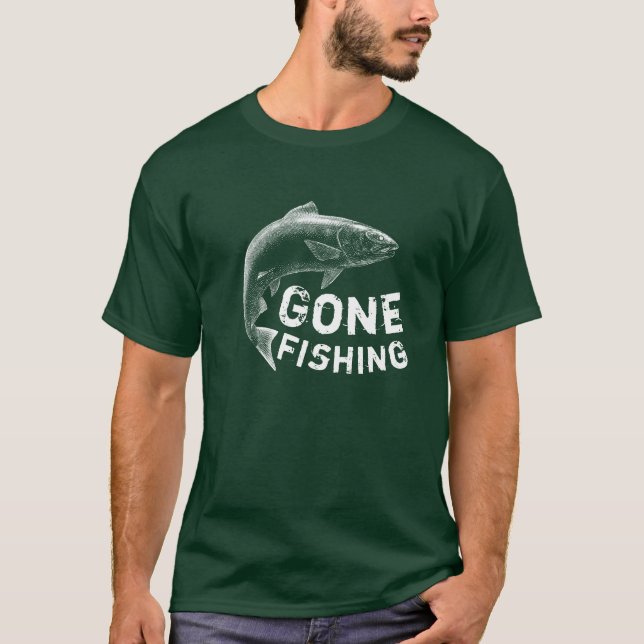 Gone Fishing Leaping Salmon Retirement T-Shirt (Front)