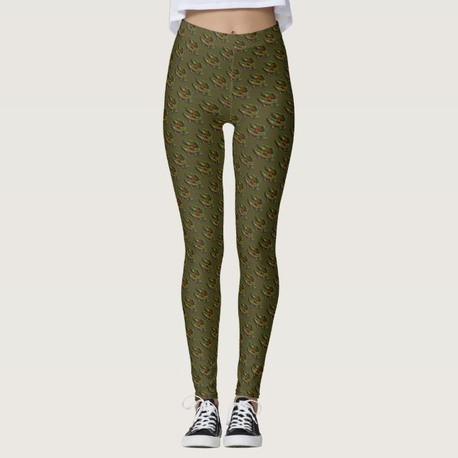 Gone Fishing Leggings Salmon Art Stretchy Pants (Front)