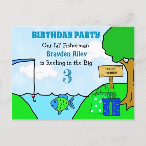 Gone Fishing Little Boys Birthday Invitations