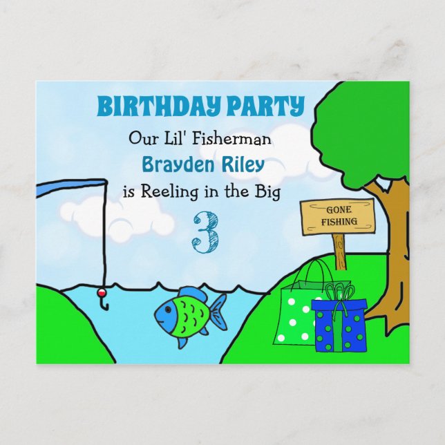 Gone Fishing Little Boy's Birthday Invitations (Front)